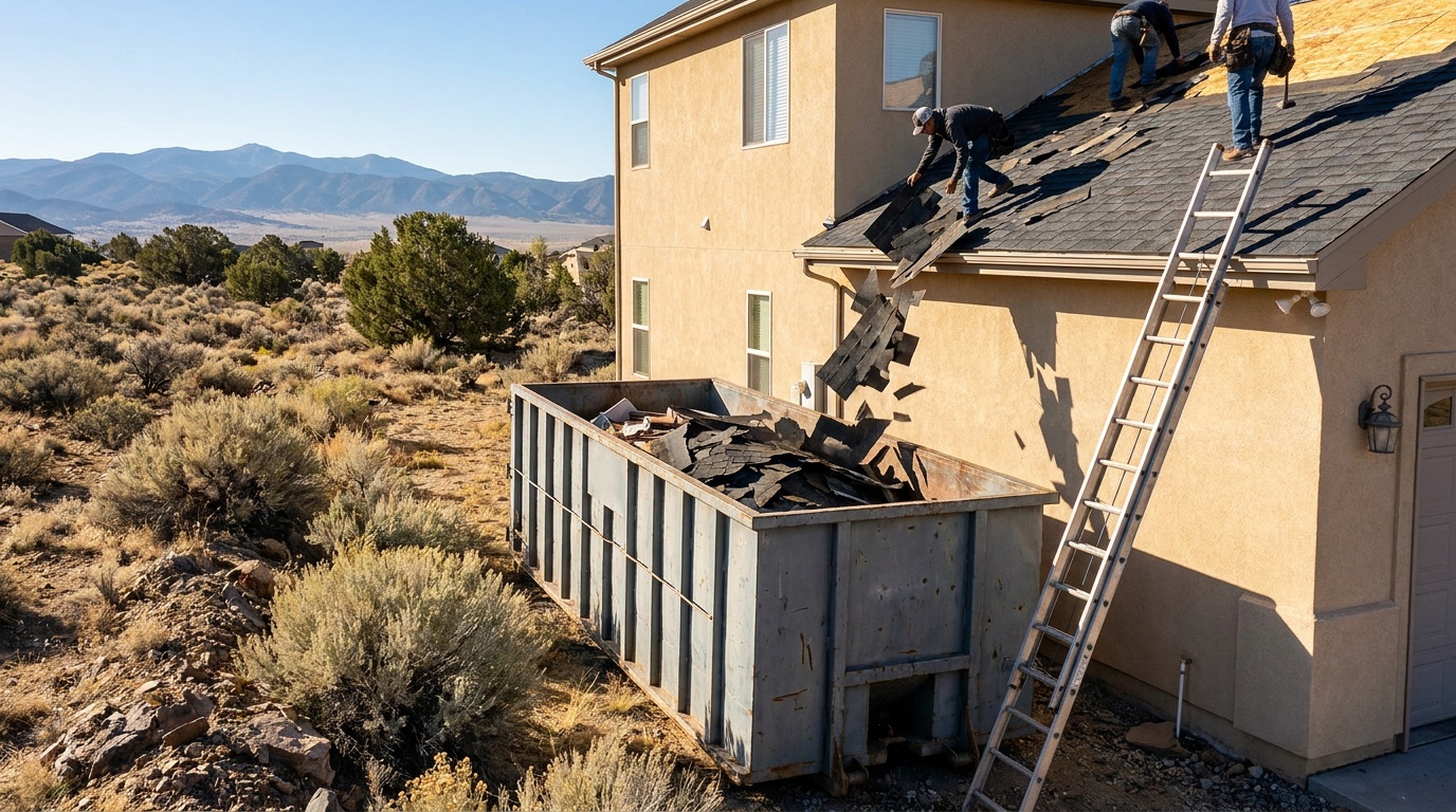 Roofing tear-off dumpster in Hanford